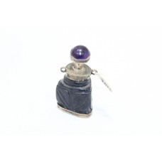 Antique Snuff Perfume Bottle Lapis Lazuli Sterling Silver Amethyst Stone Cap D